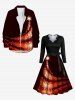 Plus Size Christmas Tree Star Light Beam Glitter 3D Print Scalloped V Neck Dress With A Belt -  