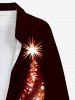 Chemisier Brillant avec Boutons à Imprimé Sapin de Noël Illuminé et Etoiles Grande-Taille pour Hommes - Noir 5XL