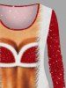 Plus Size Christmas Fleece Trim Bra Star Glitter 3D Print T-shirt -  