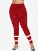 Plus Size Christmas Fleece Trim Star Glitter 3D Print Leggings -  