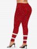 Plus Size Christmas Fleece Trim Star Glitter 3D Print Leggings -  