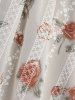 Plus Size Cold Shoulder Rose Flower Print Jacquard Embroidery Lace Up Belted 2 in 1 Blouse -  