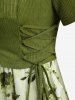 Robe camisole torsadée à imprimé floral et feuilles, haut côtelé texturé à lacets grande taille - Vert L | US 12