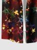 Plus Size Christmas Ombre Glitter Stars Print Button Pocket Shirt For Men -  
