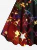 Plus Size Christmas Ombre Glitter Stars Belt Print A Line Dress -  