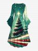 Plus Size Christmas Tree Snowflake Colorful Striped Print Ruched High Low Asymmetric Dress -  