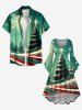 Plus Size Christmas Tree Snowflake Colorful Striped Print Ruched High Low Asymmetric Dress -  