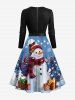 Plus Size Christmas Tree Light Snowflake Snowman Gift Print Scalloped Neck A Line Dress with Tied Belt -  