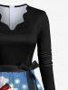 Plus Size Christmas Tree Light Snowflake Snowman Gift Print Scalloped Neck A Line Dress with Tied Belt -  