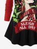 Plus Size Christmas Holly Leaves Unicorn Stars Letters Print Long Sleeves T-shirt -  