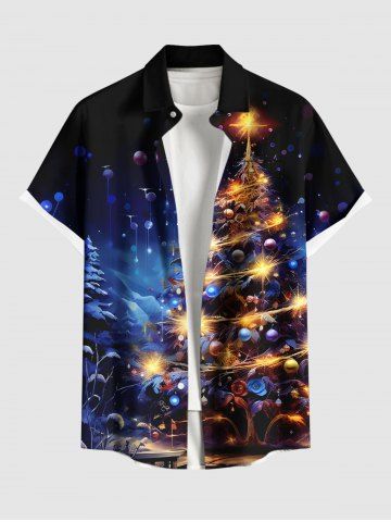 Plus Size Christmas Tree Ball Star Light Galaxy Glitter 3D Print Buttons Pocket Shirt For Men - DEEP BLUE - 5XL