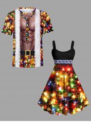 Christmas Light Fleece Trim Tie Abdominal Muscles Glitter 3D Print Plus Size Matching Outfit For Couples -  