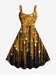 Plus Size Christmas Star Light Beam Sparkling Sequin Glitter 3D Print Tank Dress -  