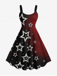 Plus Size Christmas Pentagram Star Print Tie Dye Ombre A Line Tank Dress -  