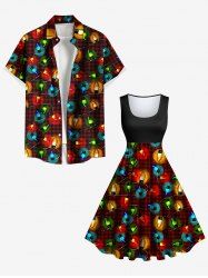 Colorful Christmas Light Plaid Print Plus Size Matching Outfit For Couples -  
