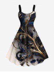 Plus Size Metallic Flowers Leaf Print Hawaii Tank Dress -  