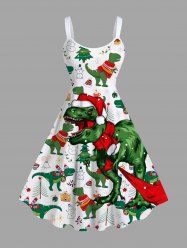 Plus Size Christmas Tree Hat Dinosaur Snowman Ball Print Tank Dress -  