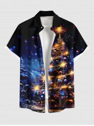 Chemise 3D Boule Etoile Sapin de Noël et Galaxie Imprimés de Grande Taille avec Boutons à Paillettes - Bleu profond 4XL