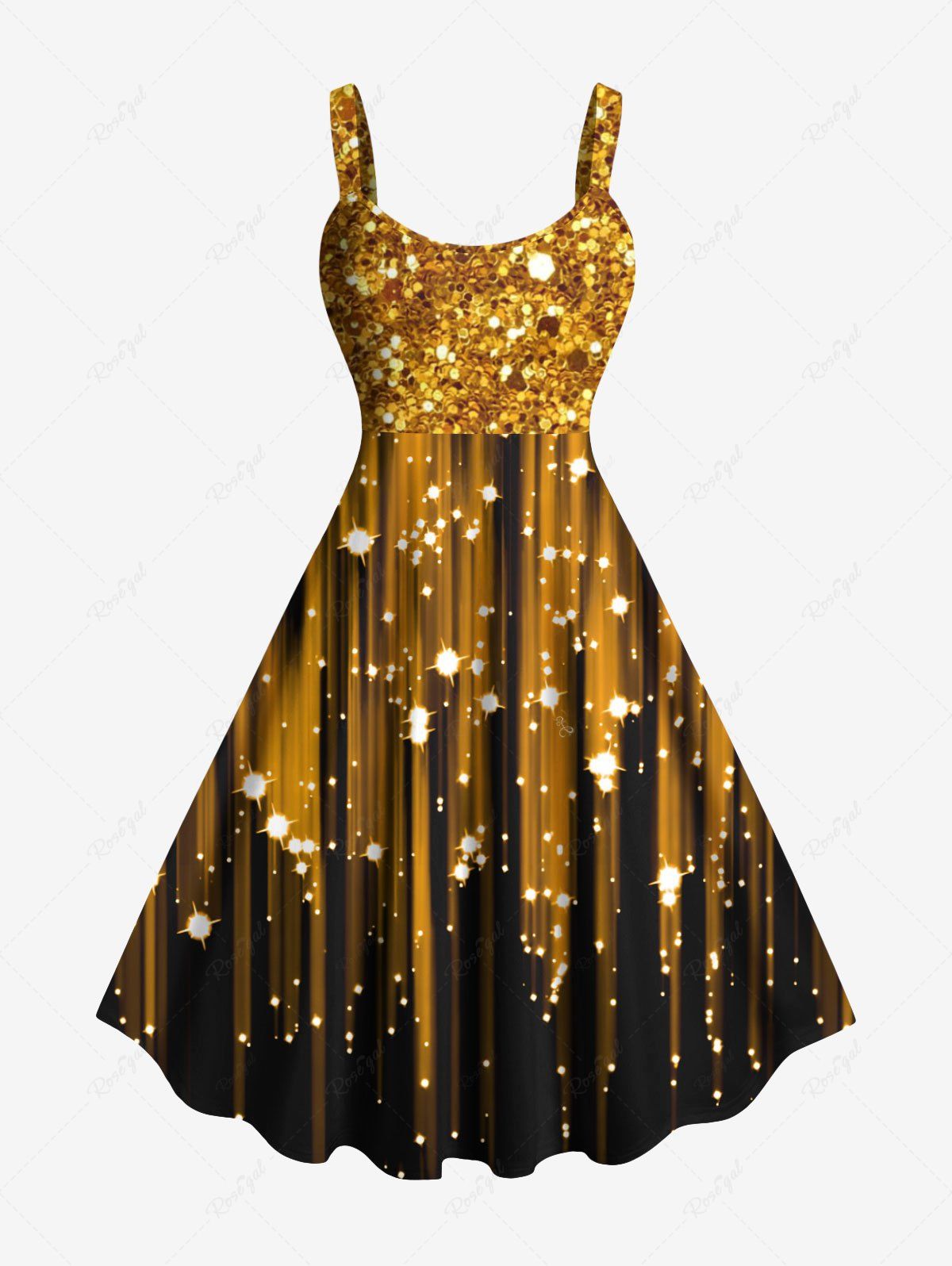 Best Plus Size Christmas Star Light Beam Sparkling Sequin Glitter 3D Print Tank Dress  