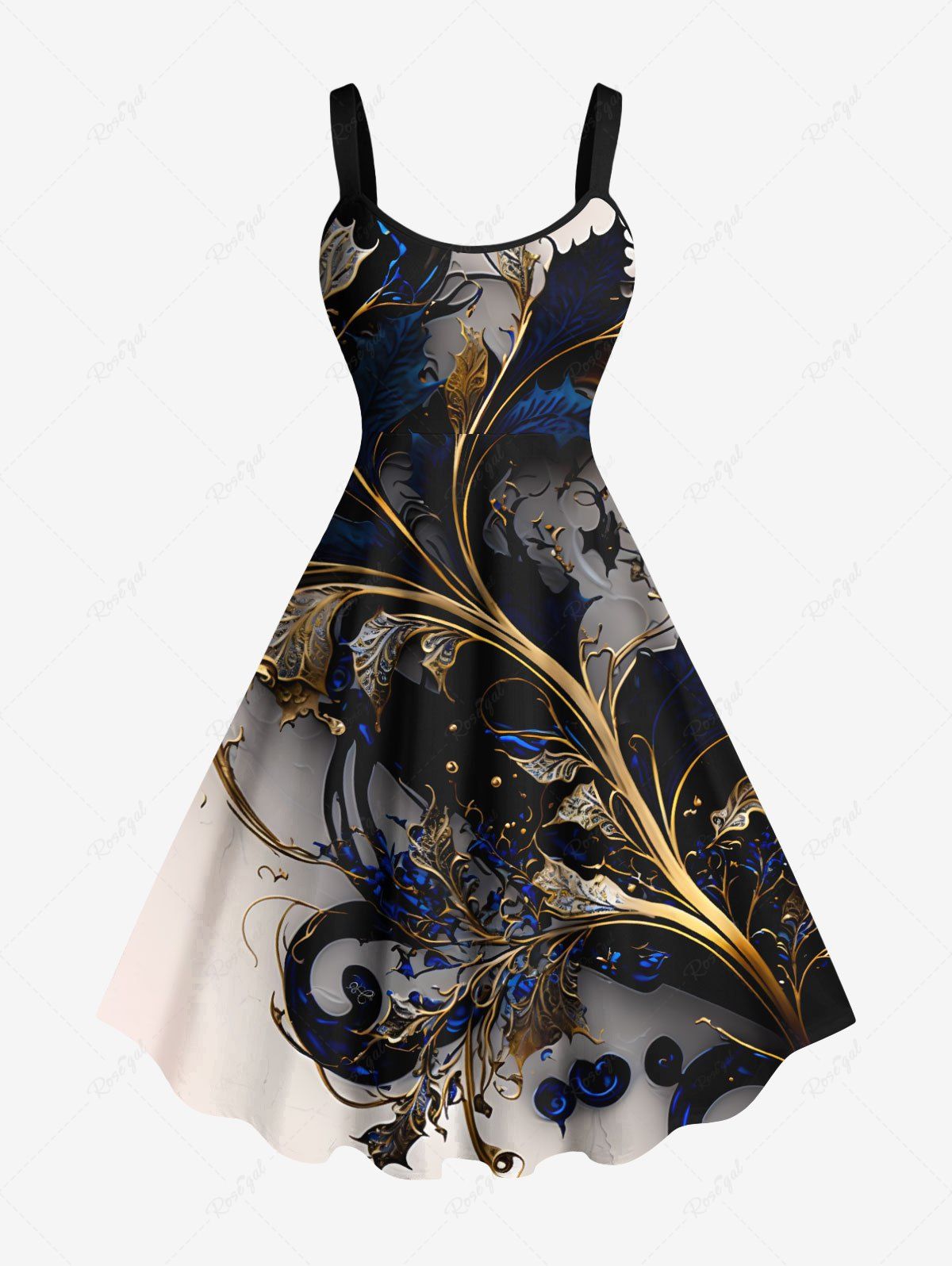 Outfits Plus Size Metallic Flowers Leaf Print Hawaii Tank Dress  