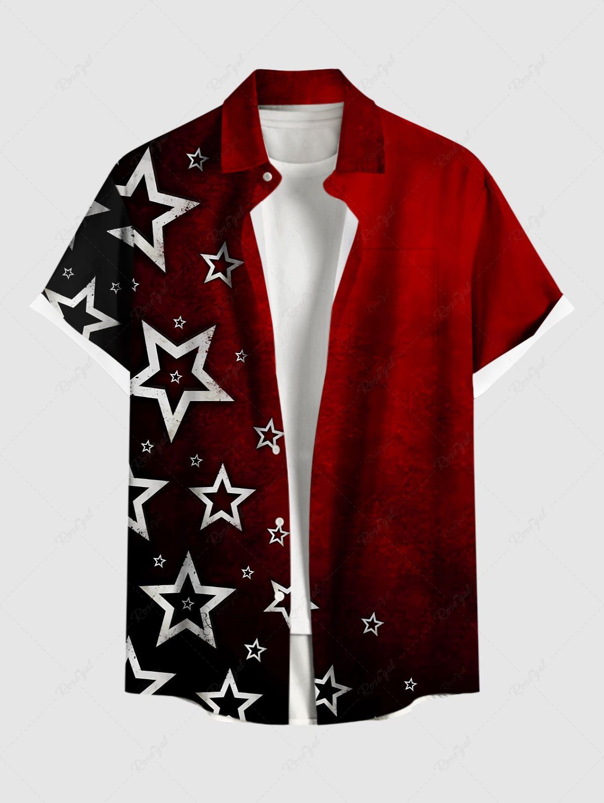 Chemise Boutonnée Teintée Etoile de Noël Imprimés avec Poche de Grande Taille pour Homme Noir S