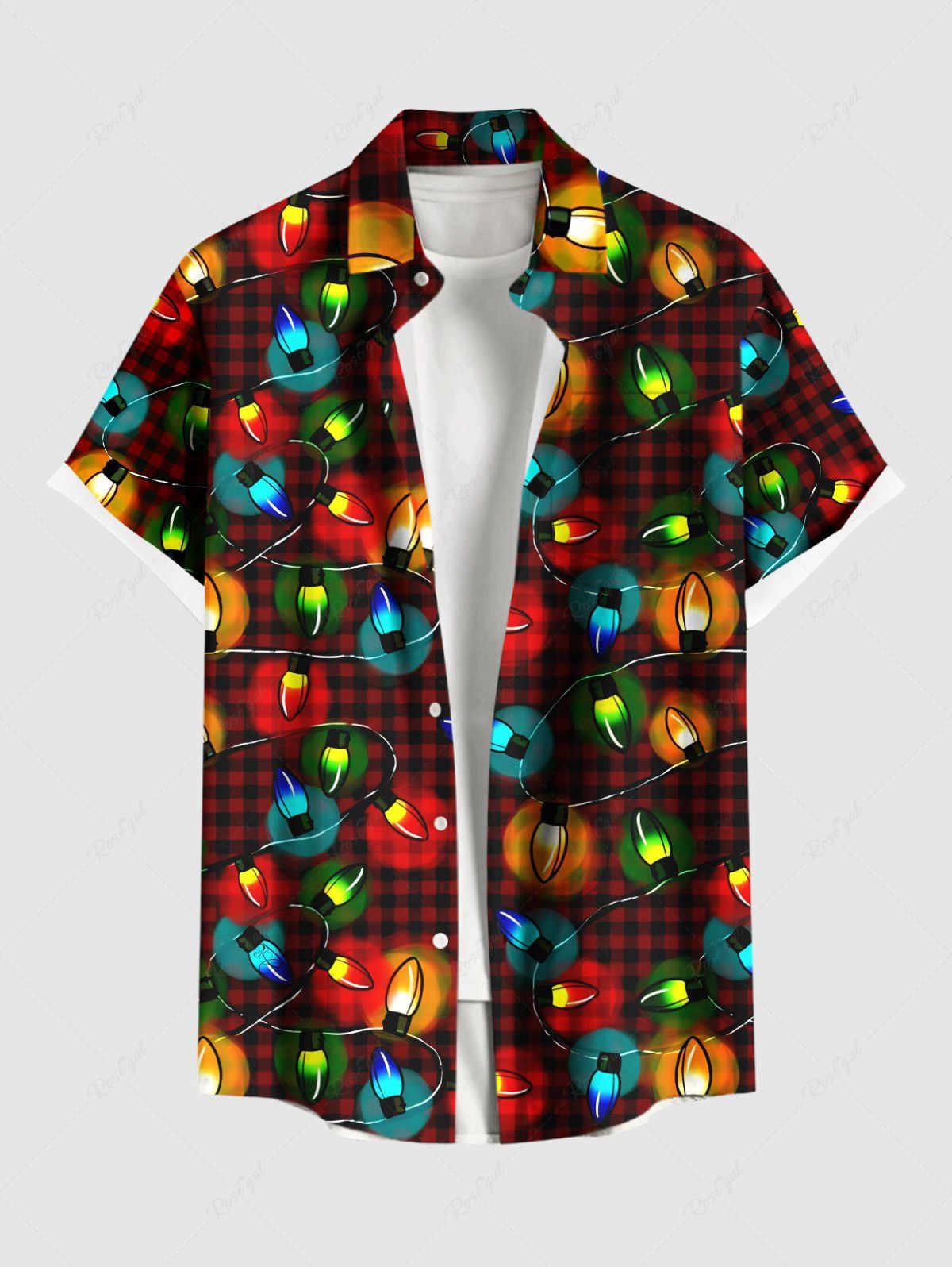Chemise Boutonnée à Carreaux de Noël Colorée Imprimée avec Poche de Grande Taille pour Homme Multi-A 3XL