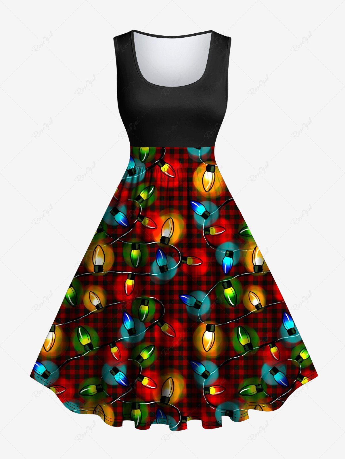 Chic Plus Size Colorful Christmas Light Plaid Print Vintage Swing A Line Dress  