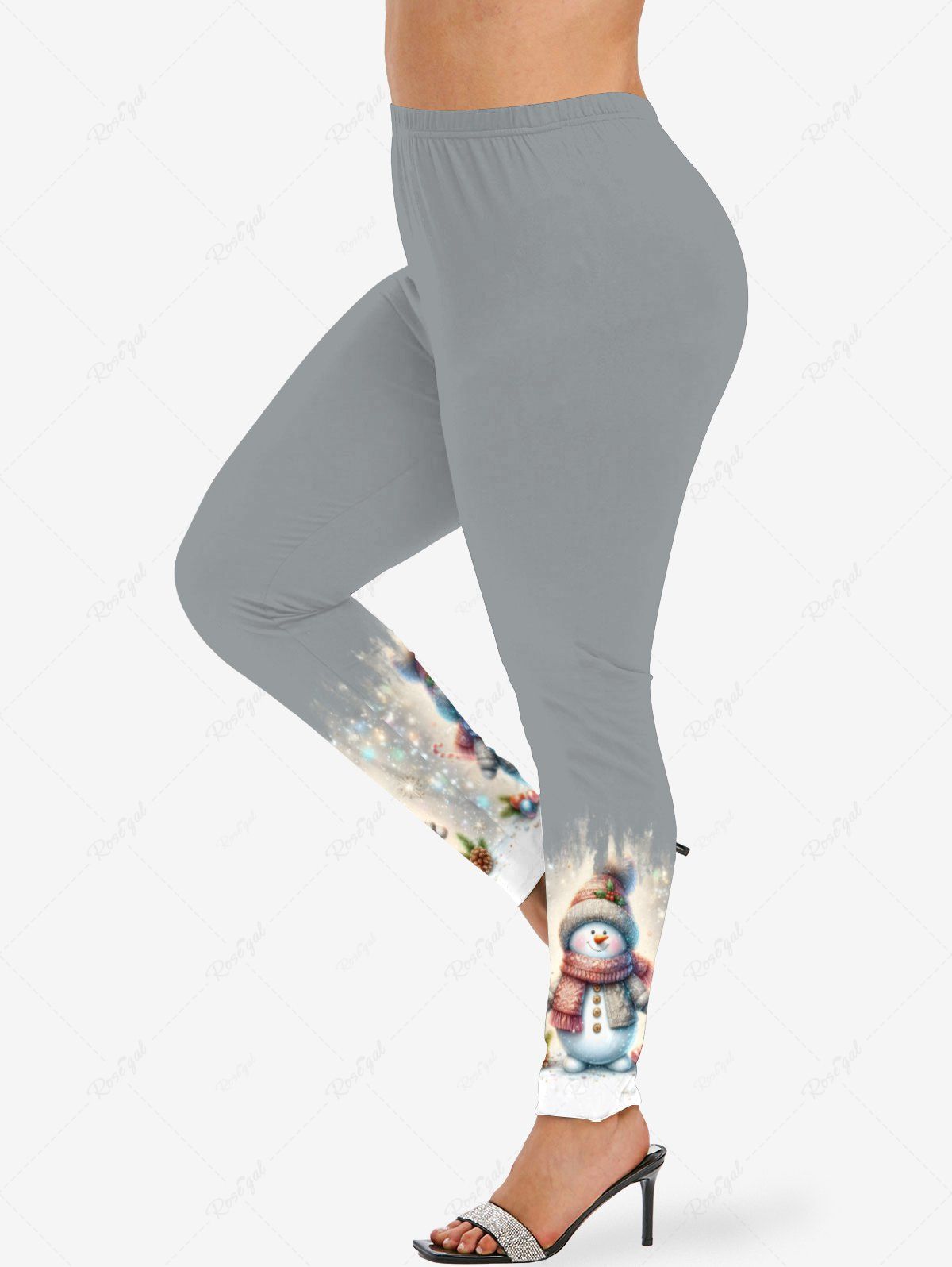 Store Plus Size Christmas Snowman Hat Scarf Snowflake Star Glitter 3D Print Leggings  