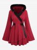 Fur Trim Panel Fluffy Ball Drawstring Textured Asymmetric Long Sleeves Hooded Knit Sweater and Skinny Leggings Plus Size Outfit -  