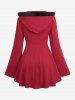 Fur Trim Panel Fluffy Ball Drawstring Textured Asymmetric Long Sleeves Hooded Knit Sweater and Skinny Leggings Plus Size Outfit -  