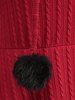 Fur Trim Panel Fluffy Ball Drawstring Textured Asymmetric Long Sleeves Hooded Knit Sweater and Skinny Leggings Plus Size Outfit -  