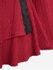 Fur Trim Panel Fluffy Ball Drawstring Textured Asymmetric Long Sleeves Hooded Knit Sweater and Skinny Leggings Plus Size Outfit -  