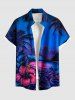 Tenue de Plage Grande Taille Imprimé Nuage Floral et Arbre Noix de Coco Hawaii - Bleu 