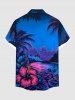 Tenue de Plage Grande Taille Imprimé Nuage Floral et Arbre Noix de Coco Hawaii - Bleu 