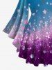 Ombre Stars Painting Splatter Print Lattice Long Sleeves T-shirt and Flare Pants Plus Size Matching Set -  