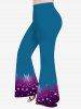 Ombre Stars Painting Splatter Print Lattice Long Sleeves T-shirt and Flare Pants Plus Size Matching Set -  