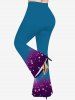 Ombre Stars Painting Splatter Print Lattice Long Sleeves T-shirt and Flare Pants Plus Size Matching Set -  