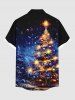 Chemise 3D Boule Etoile Sapin de Noël et Galaxie Imprimés de Grande Taille avec Boutons à Paillettes - Bleu profond 4XL