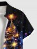 Chemise 3D Boule Etoile Sapin de Noël et Galaxie Imprimés de Grande Taille avec Boutons à Paillettes - Bleu profond 4XL