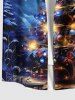 Chemise 3D Boule Etoile Sapin de Noël et Galaxie Imprimés de Grande Taille avec Boutons à Paillettes - Bleu profond 4XL