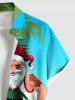 Plus Size Christmas Santa Claus Coconut Tree Seascape Print Buttons Pocket Shirt For Men -  