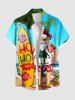 Plus Size Christmas Santa Claus Coconut Tree Seascape Print Buttons Pocket Shirt For Men -  