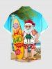 Plus Size Christmas Santa Claus Coconut Tree Seascape Print Buttons Pocket Shirt For Men -  
