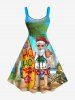 Plus Size Christmas Santa Claus Coconut Tree Seascape Print Tank Dress -  