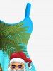 Plus Size Christmas Santa Claus Coconut Tree Seascape Print Tank Dress -  