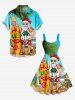Plus Size Christmas Santa Claus Coconut Tree Seascape Print Tank Dress -  
