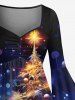 Plus Size Christmas Tree Ball Star Light Galaxy Glitter 3D Print Ruched Flare Sleeve High Low Dress -  