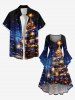 Plus Size Christmas Tree Ball Star Light Galaxy Glitter 3D Print Ruched Flare Sleeve High Low Dress -  