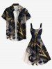 Plus Size Metallic Flowers Leaf Print Hawaii Tank Dress -  