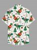Plus Size Christmas Tree Hat Dinosaur Snowman Ball Print Buttons Pocket Shirt For Men -  
